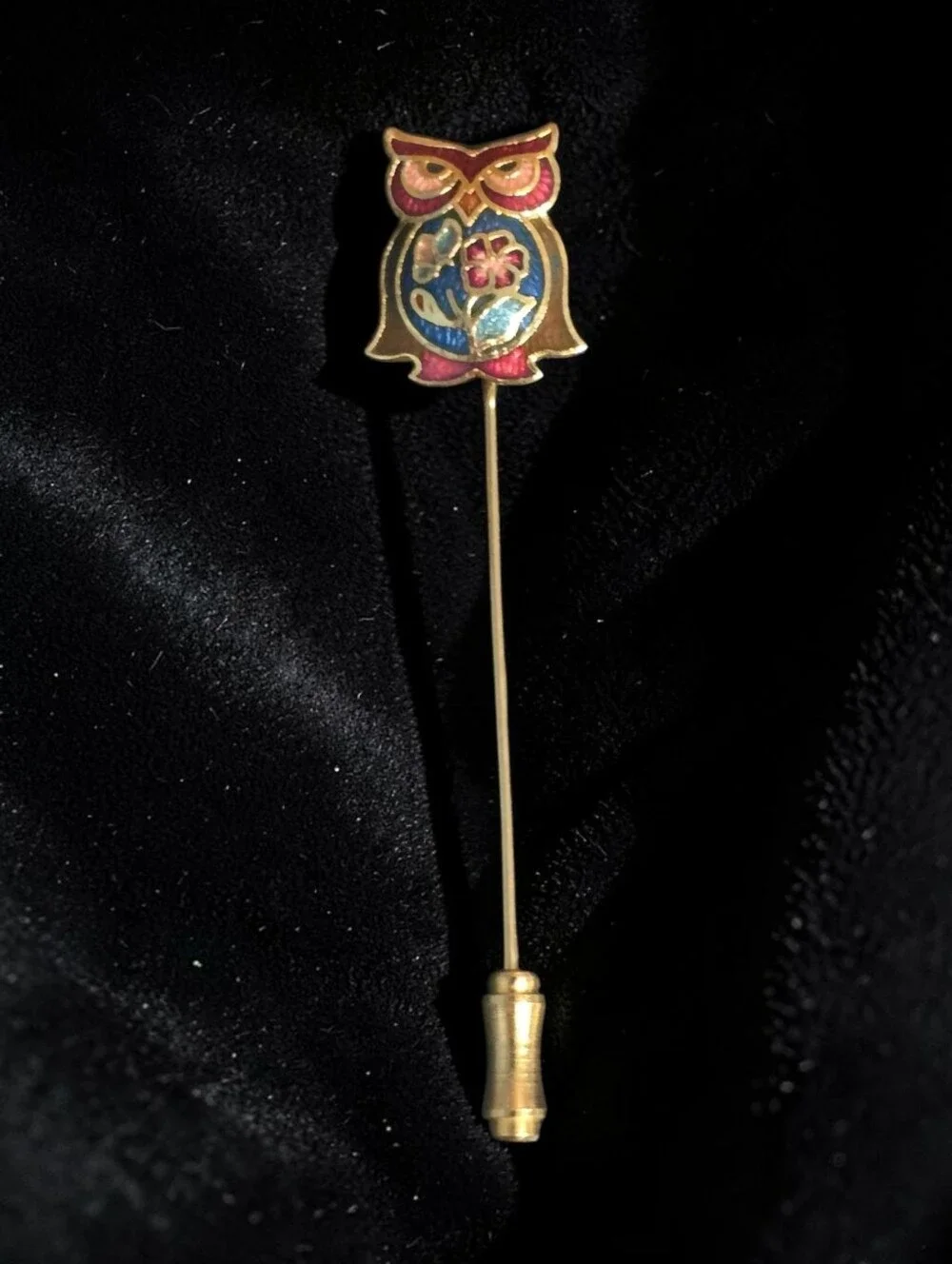 Cloisonné Owl Vintage Stick Pin Hat Pin